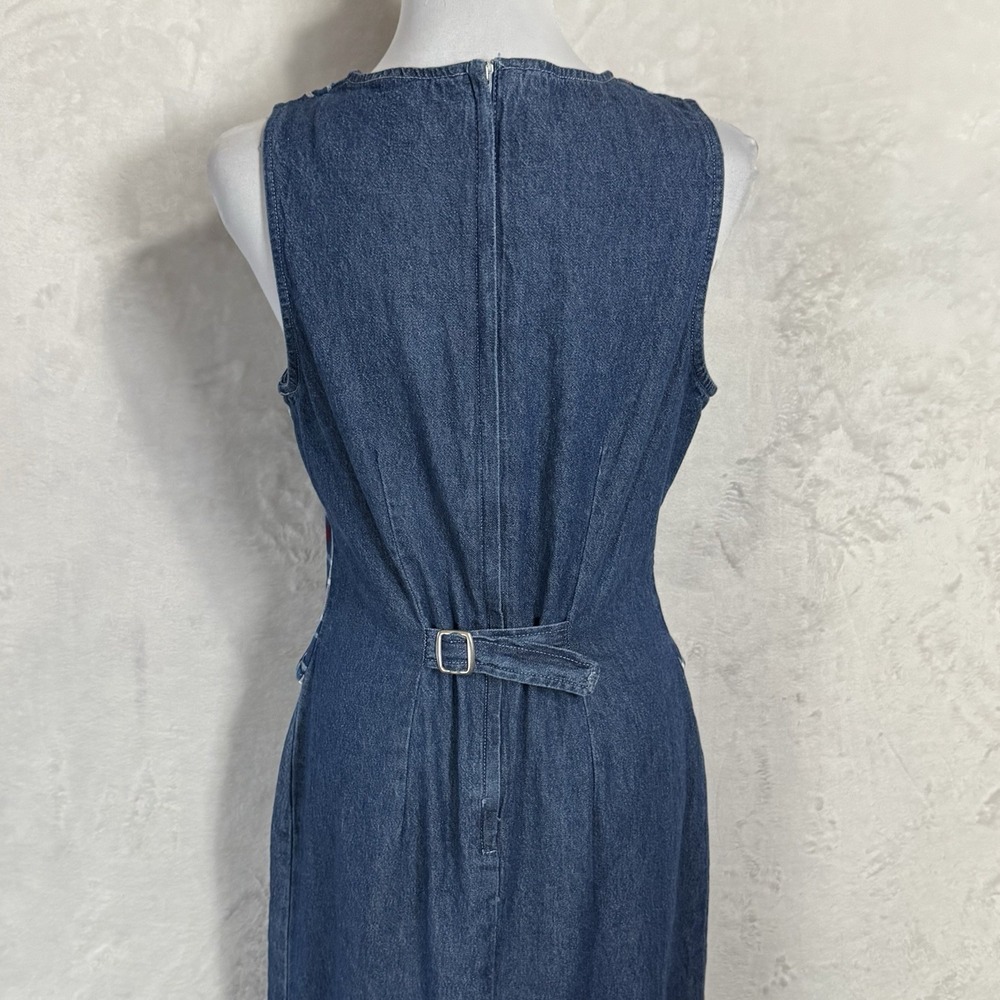 Vintage 90s Plaid Denim Midi Vest Dress Size S Jumper Cottage Teacher Ivy Preppy - Picture 4 of 15
